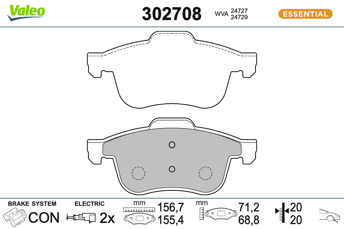 Kit pastiglie freno, Freno a disco - 302708 VALEO